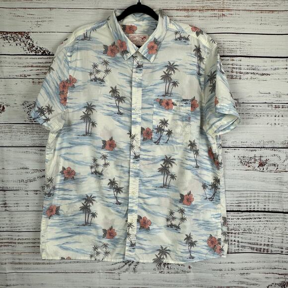 Mens American Eagle White Short Sleeve Button Up Shirt Tropical Hawaiian XXL - Picture 1 of 6
